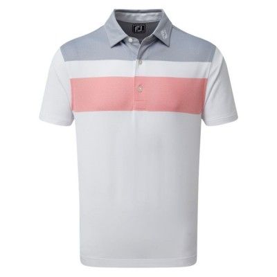 Koszulka golfowa FootJoy Double Block Birdseye Pique Polo - szaro-różowo-biała
