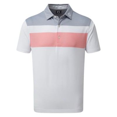 Koszulka golfowa FootJoy Double Block Birdseye Pique Polo - szaro-różowo-biała