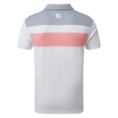 Koszulka golfowa FootJoy Double Block Birdseye Pique Polo - szaro-różowo-biała