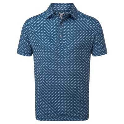 Koszulka golfowa FJ Lisle Leaping Dolphins Print Self Collar- niebieska